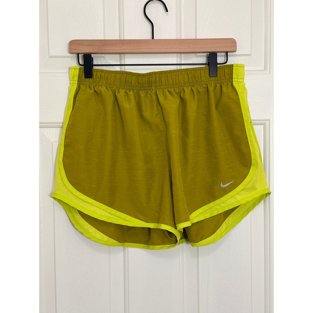 Nike Dri-FIT Tempo Running Shorts Womens XL Olive Neon Yellow